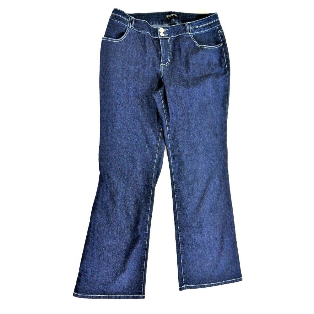 Lane Bryant Blue Denim Jeans Bootcut Embellished Rear Flap Pockets Wms Size 16